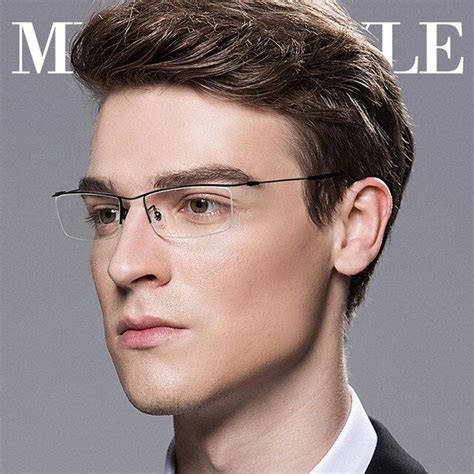 23.59US $ 59% OFF|Browline Half Rim Titanium Metal Glasses Frame For ...