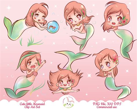 Mermaid clipart, mermaid clip art set, sublimation designs, cute ...