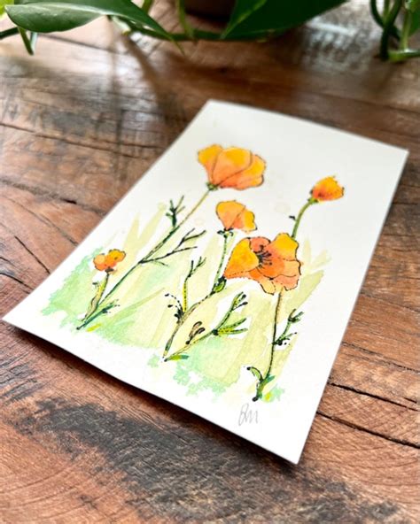 Original Orange Poppy Painting Birthday Gift for Her Gift - Etsy