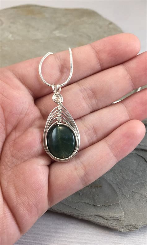 Moss Agate Pendant Green Agate Pendant Moss Agate Necklace - Etsy