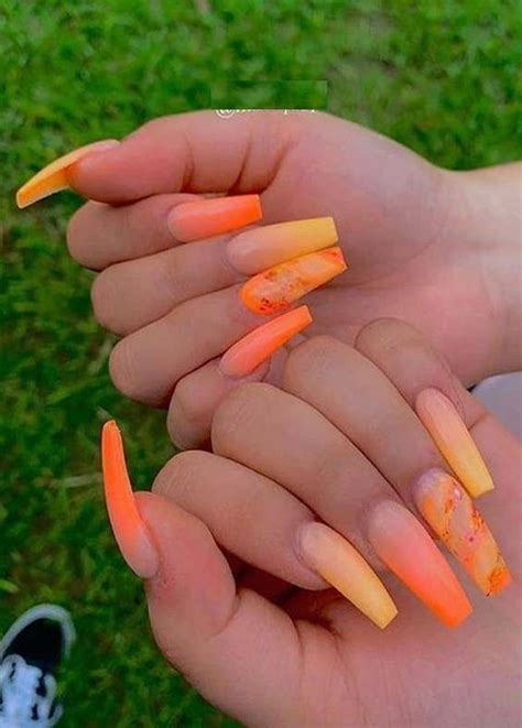 40+ Orange Nails And Orange Nail Designs | Orange acrylic nails, Orange nail designs, Orange ...