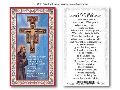 Holy Card: A Prayer of Saint Francis of Assisi - Holy Cards General - Pleroma Christian Supplies