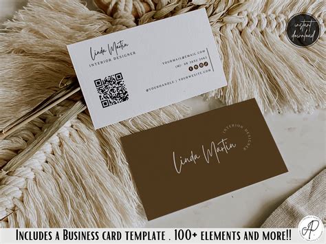 Digital Prints Chic Business Card Editable Business Card Calligraphy Business Card Template ...