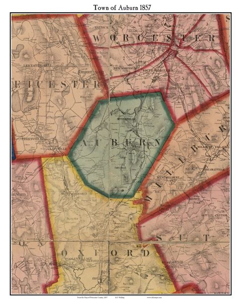 Auburn 1857 Old Town Map With Homeowner Names Massachusetts Stoneville ...