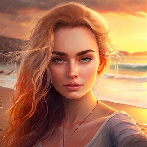 Premium Photo | Beautiful woman selfie on beach sunset background image