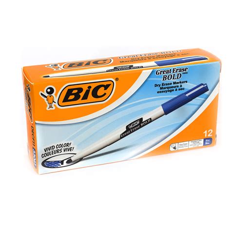 Bic Great Erase Bold Dry Erase Markers Fine Point Blue Dozen