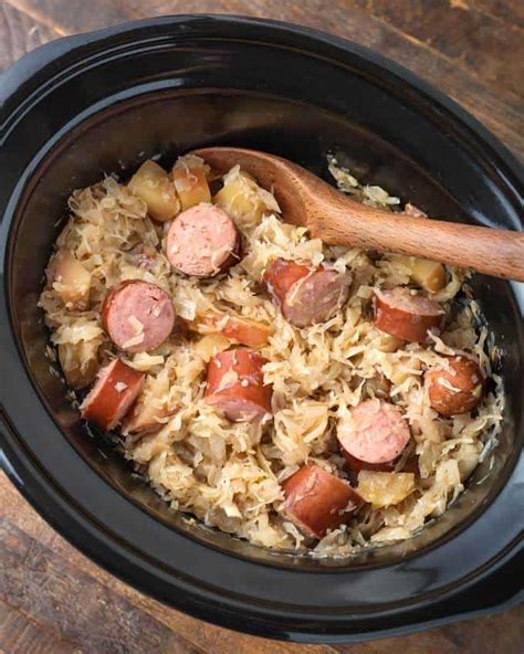 Slow Cooker Sauerkraut and Kielbasa - Simply Happy Foodie