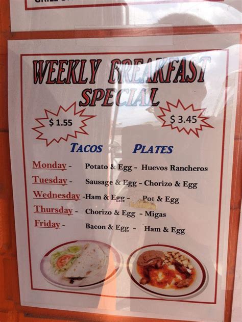 Menu at Taqueria El Chato restaurant, Kingsville