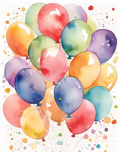 Watercolor Birthday Balloons Free Stock Photo - Public Domain Pictures