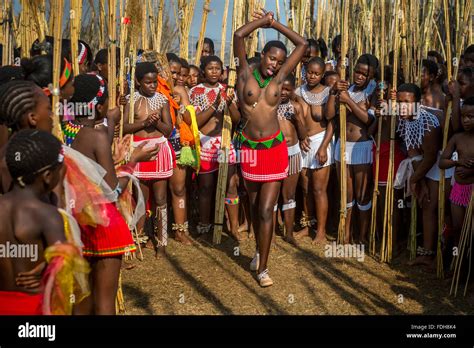 Young women dancing in a circle at the Reed Dance-Ludzidzini Stock Photo: 94422360 - Alamy