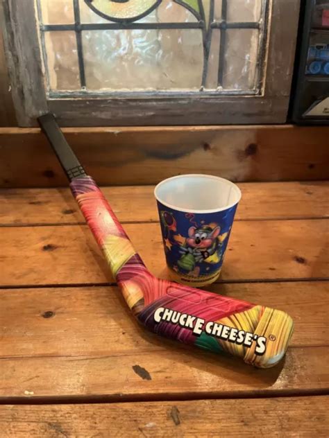 CHUCK E CHEESE'S Souvenirs! Mini Hockey Stick And Holographic Birthday Cup! $12.00 - PicClick
