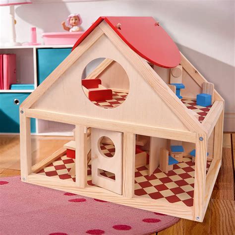 Buy Toyshine Wooden Doll House Toy with Double Storey, Accessories ...