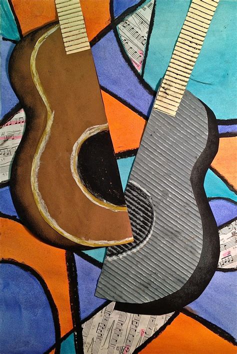 Abstract Art Guitar or Music Instrument Mixed Media Lesson | Picasso art, Abstract art projects ...