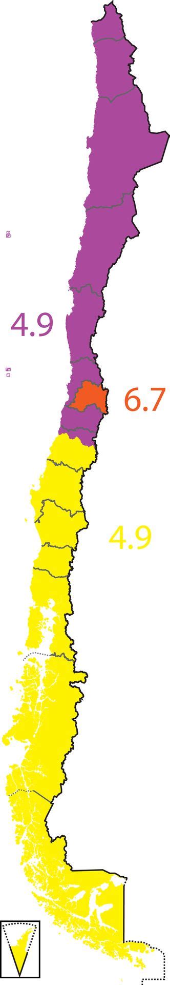 Map of Chile, divided by population (in millions) | Map, Photo, Abstract