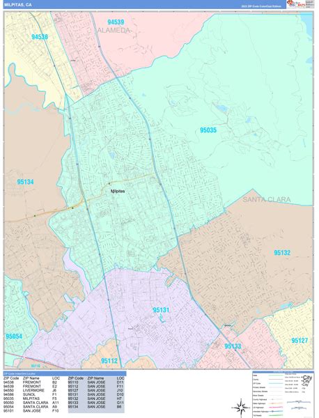 Milpitas California Wall Map (Color Cast Style) by MarketMAPS - MapSales