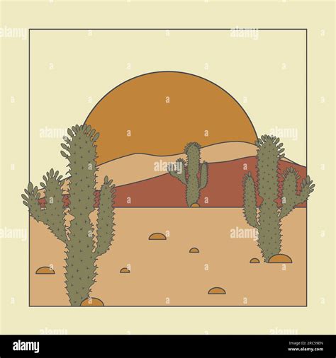 Minimalist aesthetic illustration with cactus in desert Stock Vector Image & Art - Alamy