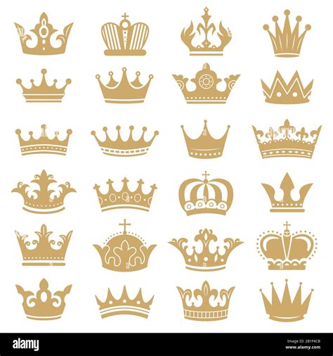 Gold crown silhouette. Royal crowns, coronation king and luxury queen tiara silhouettes icons ...