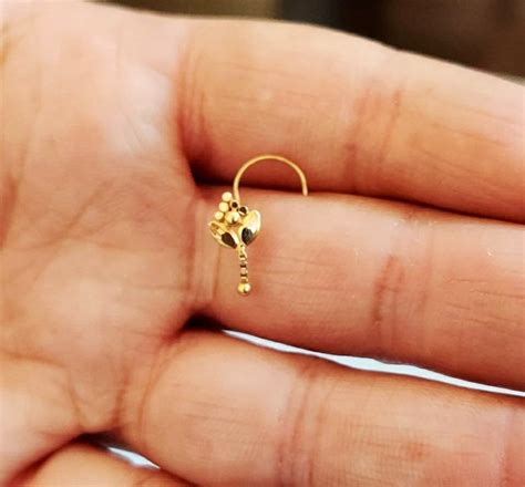 18k Gold Dangling Chain Nose Pin Gold Nose Pin Indian Design - Etsy