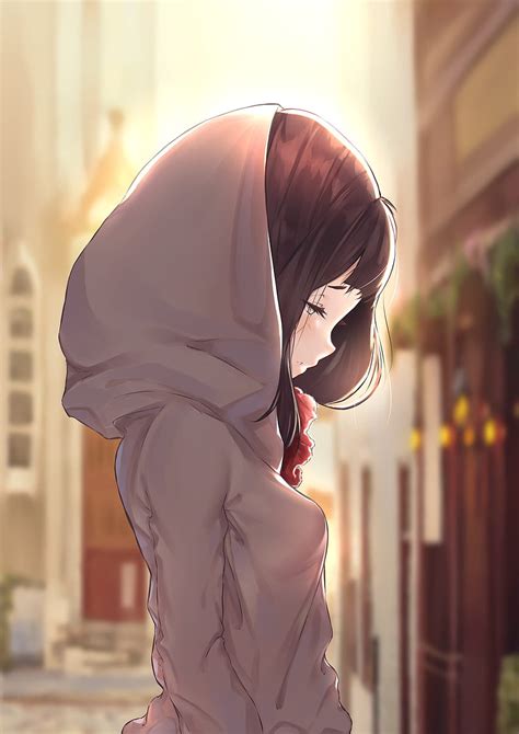 Anime Girl, Closed Eyes, Brown Hair, Hoodie - Resolution:, Brown Hair Anime HD phone wallpaper ...