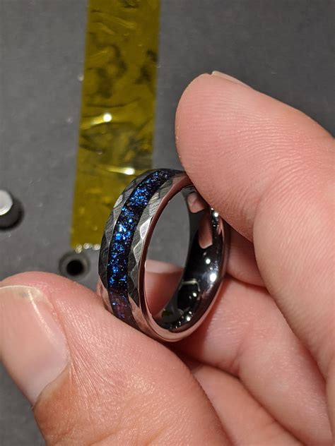 blue mens opal ring. Galaxy opal. Tungsten ring for men. meteorite opal ring. Hammered. wedding ...