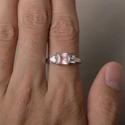 Unique Proposal Rings Natural Rose Quartz Rings Princess Cut - Etsy