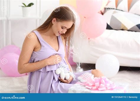 Beautiful Pregnant Woman at Baby Shower Party Stock Image - Image of mother, home: 151264115