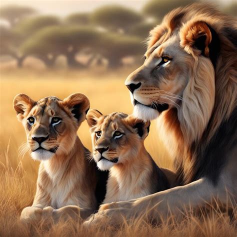 Premium AI Image | Lion sitting with cubs