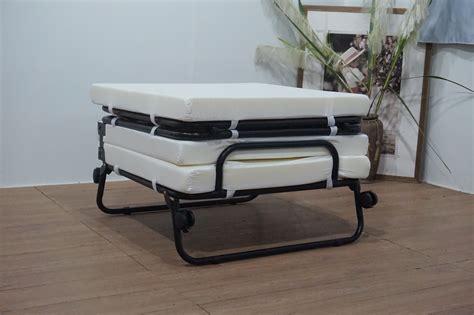 Folding Bed Mattress Metal Frame Rollaway Guest Bed Adults Heavy Duty Wheels With Upholstered ...