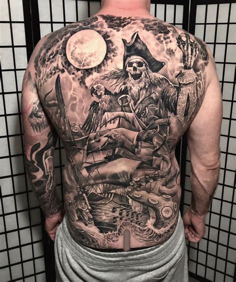 Skeleton Pirate Full Back Tattoo