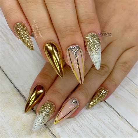 Gold Chrome and Glitters | Golden nails designs, Gold nails, Stilleto nails designs