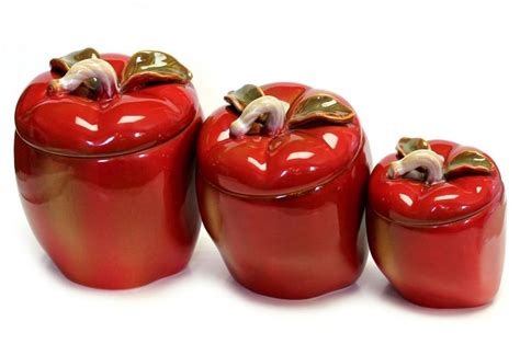 Vintage Tuscan Style Glazed Red Apple Canister Set with Lids & Seals ...