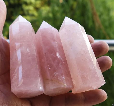 61011+++3pcs 100MM Natural Rock pink ROSE Quartz Crystal Point Healing-in Stones from Home ...