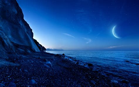 Nightfall Mountain Sea Moon Wallpapers | HD Wallpapers | ID #13418