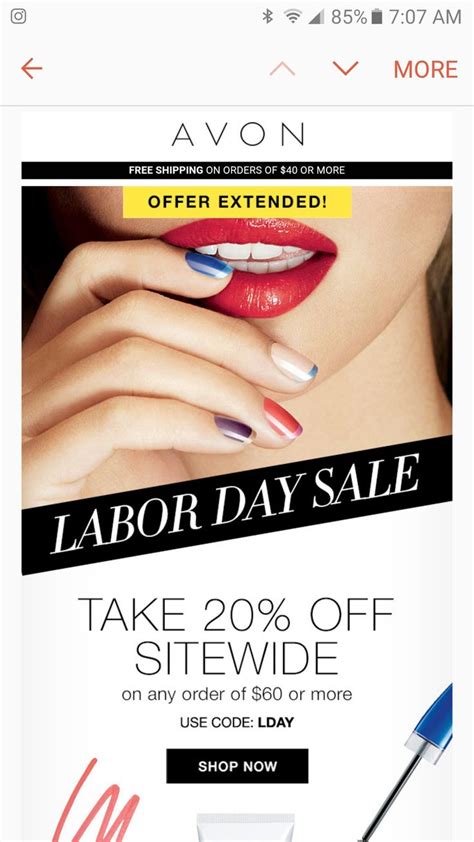 Offer Extended! 20% OFF $60 AVON orders with code LDAY. #coupon #code #discount #avon | Avon ...