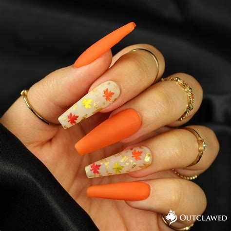 Orange Fall Leaves Nails Fall Nails Thanksgiving Nails Autumn Nails ...