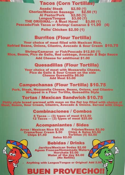 Tacos Jalisco Menu, Key Largo, FL