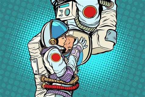 Kiss love couple male and female astronauts | Astronaut art, Astronaut drawing, Retro vector ...