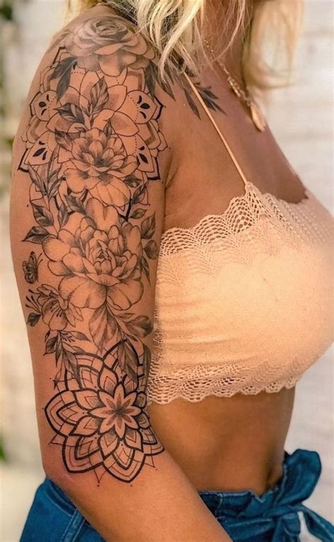 Shoulder Sleeve Tattoos, Quarter Sleeve Tattoos, Tattoos For Women Half Sleeve, Floral Tattoo ...