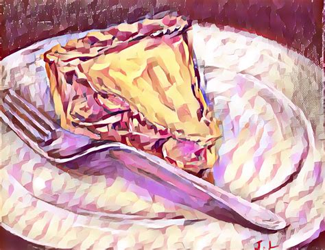 My painting of a slice of apple pie with fork on plate. The original painting was done with oil ...