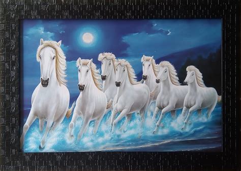 Buy Shree Handicraft Vaastu Seven (7) White Running Horses Framed Painting Photo Frame (51.5 cm ...