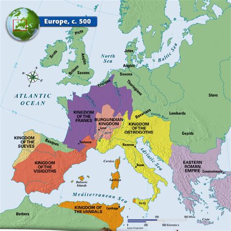 Europe circa 500ad...good visual for Beowulf | Map, History geography ...