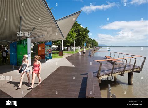 View along the Esplanade boardwalk. Cairns, Queensland, Australia Stock ...