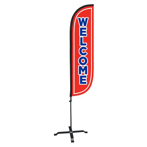 Welcome Feather Flag Red 5ft Pre-made