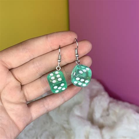 Handmade teal neon dice dangle earrings! 🦋 This... - Depop