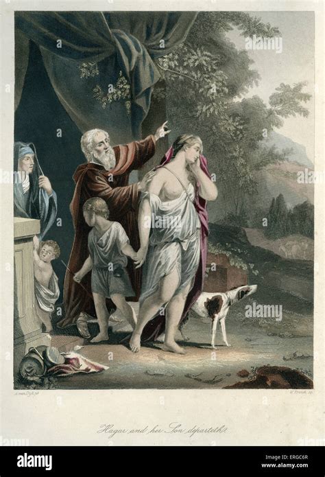 Hagar and Ishmael are cast away. The caption reads: ' Hagar and her son ...