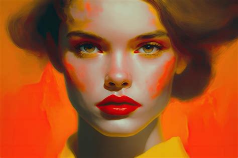 Premium AI Image | Fantastical portrait of girl with red female lips in yellow blurry background ...