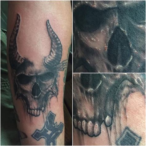 Horned Demon Skull Tattoo Skull Tattoo Design, Tattoo Designs, Tattoo Work, Horns, Art Inspo ...