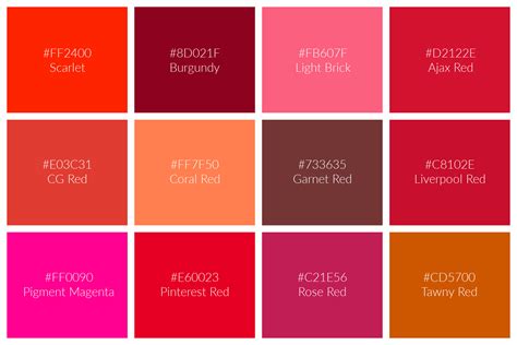 134 Shades of Red: Names, Hex, RGB, CMYK Codes - Home design