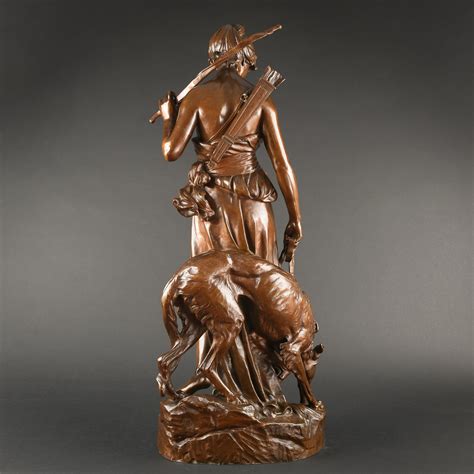 French bronze sculpture "Nymphe de Diane" signed Eugène Aizelin