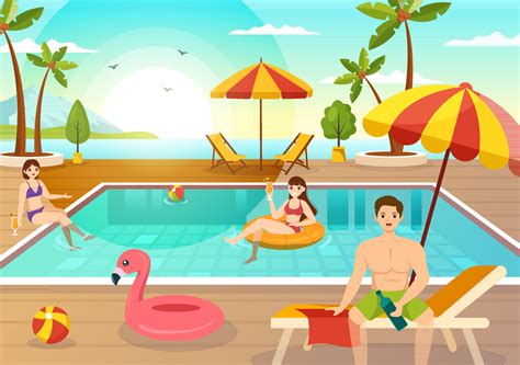 Swimming Pool Vector Illustration with Summer Vacation Landscape Concept and Swim Summer ...